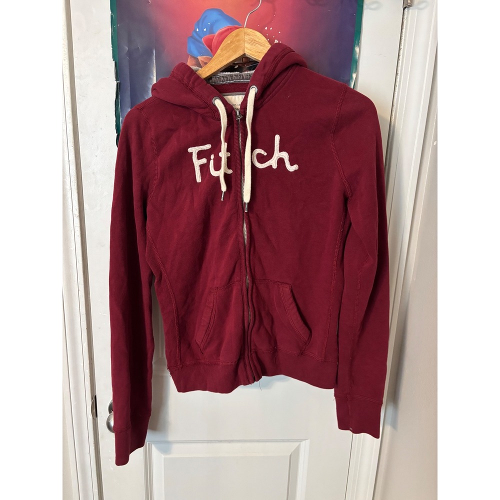 Abercrombie & Fitch Womens Full Zip Hoodie Burgundy Maroon Fitch y2k Large